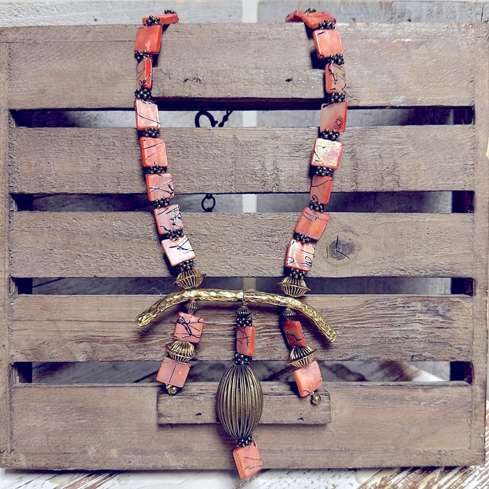 Anthony Alexander one of a kind vintage coral orange shell necklace